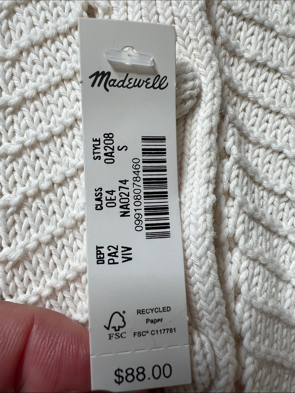 Madewell Cream Wavy-Knit Button-Front Top Size Small New With Tags NWT - Picture 4 of 8